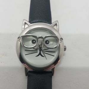 Platinum Plated Mini Cat Glasses Analog Quartz Wat